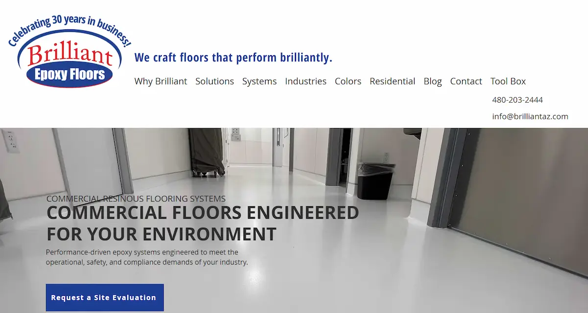 Brilliant Epoxy Floors website — commercial floors engineered for your environment