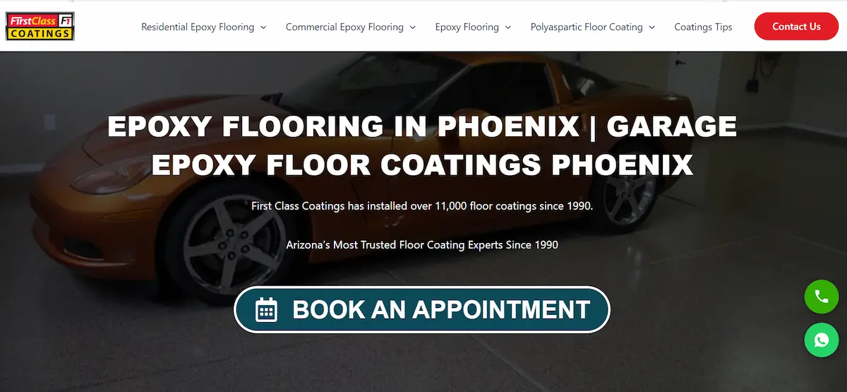 First Class Coatings website — epoxy flooring in Phoenix